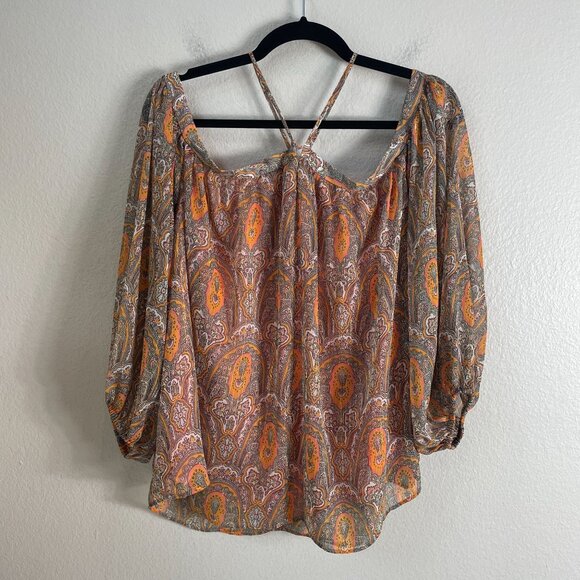 NEW Ann Taylor Factory Womens Large Off The Shoulder Blouse Paisley Boho Shirt - Picture 9 of 9